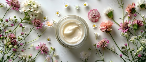 Elegant Floral Framed Skincare Cream. Concept Beauty Products, Floral Design, Skincare Routine, Elegance