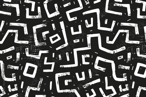 A black and white painting of a pattern of squares and rectangles
