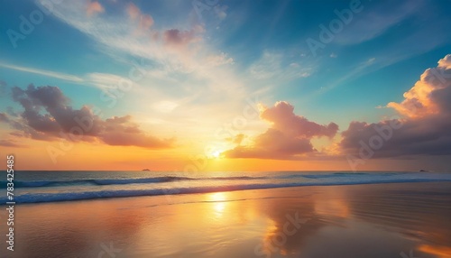 sky blue with cloud background vector horizon beach sunset with yellow pink orange pastel in spring panorama beautiful nature morning sunrise sky in summer banner landscape background © Aedan
