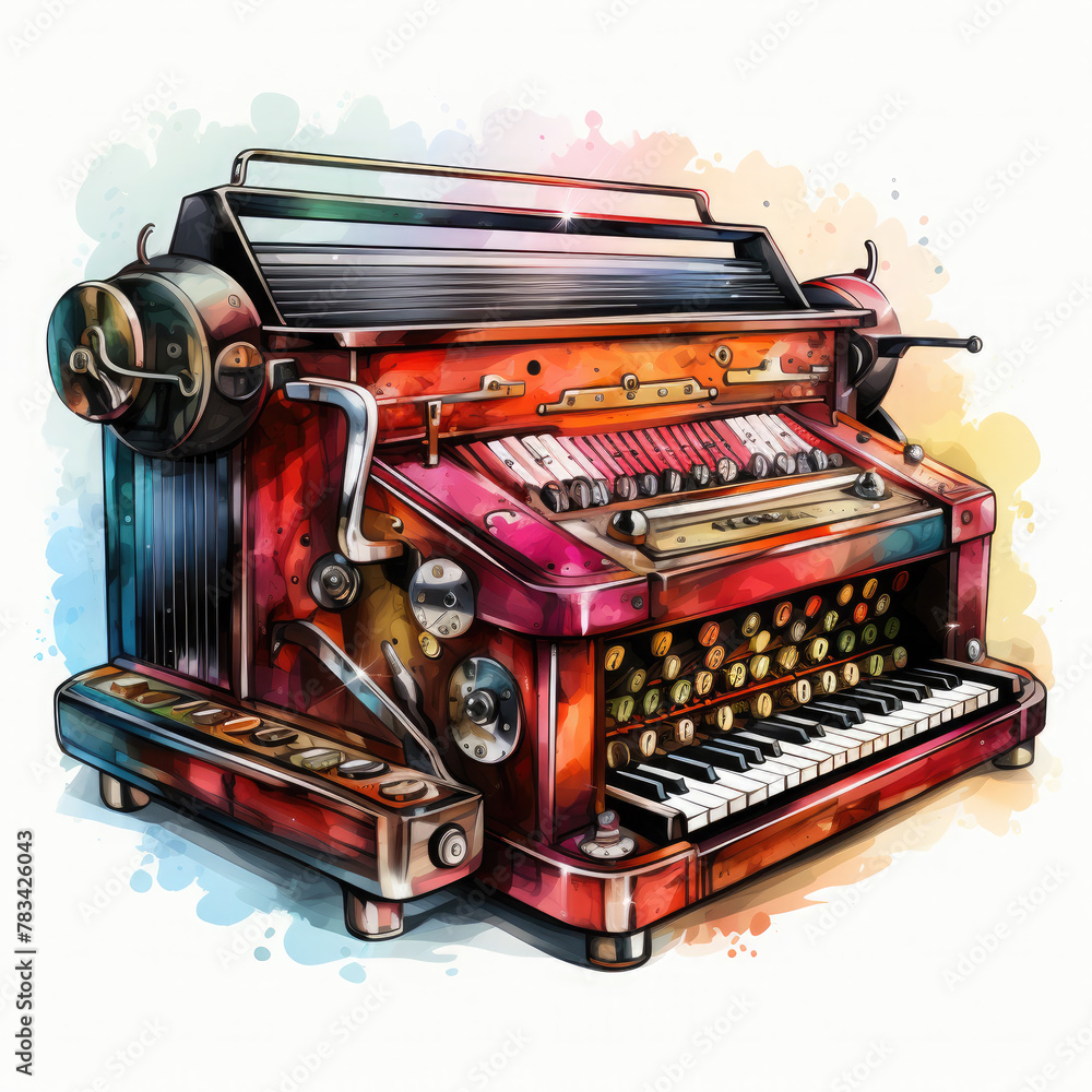 Watercolor harmonium, clipart Illustration, Generative Ai