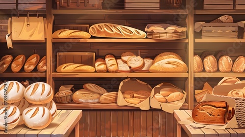 bread bakery shop or a supermarket bread section with empty price or name tag as wide banner with copy space area 