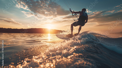 Individuals practicing water sports like wakeboarding and waterskiing, Happiness, love, health, respect © Лариса Лазебная