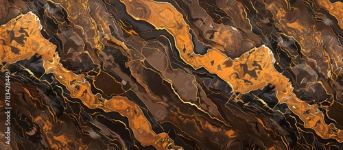 Detailed view of a marble surface featuring an elegant gold and black design