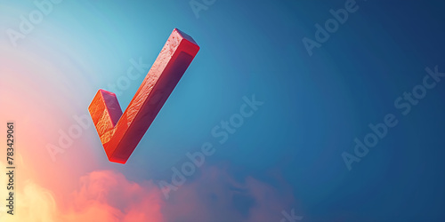 Red 3D check mark, floating in the sky photo