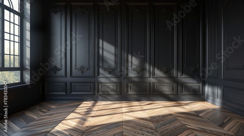 Wallpaper Mural black classic wall panel in the empty room interior for background Torontodigital.ca