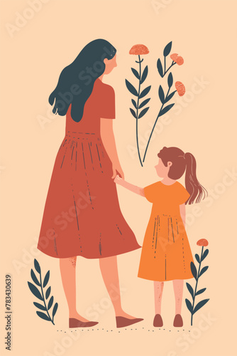 vector illustration mother with her kid flowers background