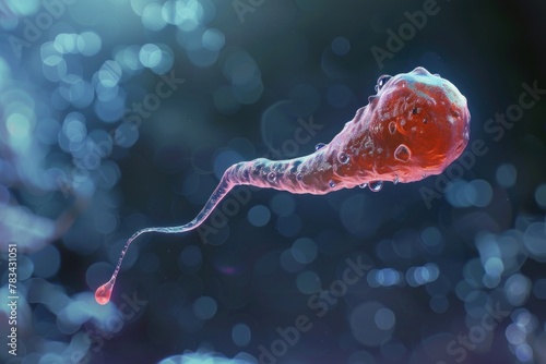 Detailed close-up of a sperm cell, microscopy view.