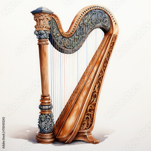 Watercolor Harp, clipart Illustration, Generative Ai