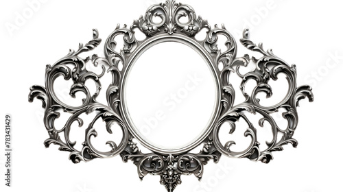 Wall mirror adorned with a beautifully crafted ornate frame. Isolated On Transparent Background OR PNG Background OR White Background.