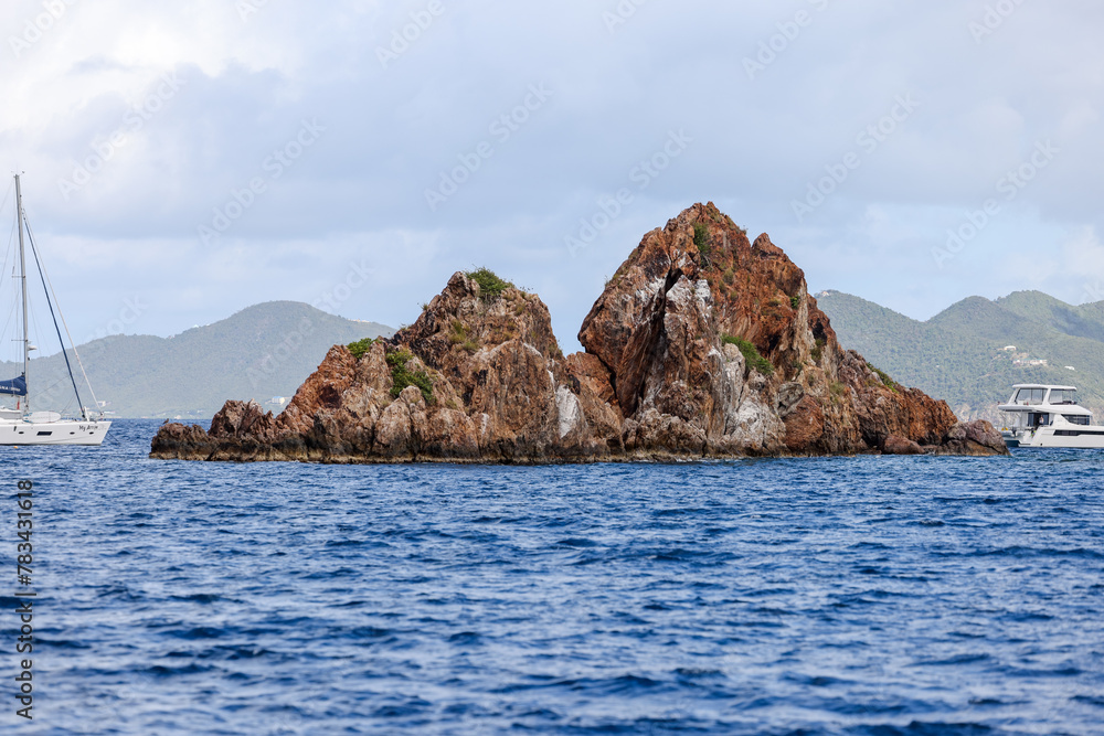 Tortola, British Virgin Islands - March 27, 2024: Boats and sights from the waters around Norman Island
