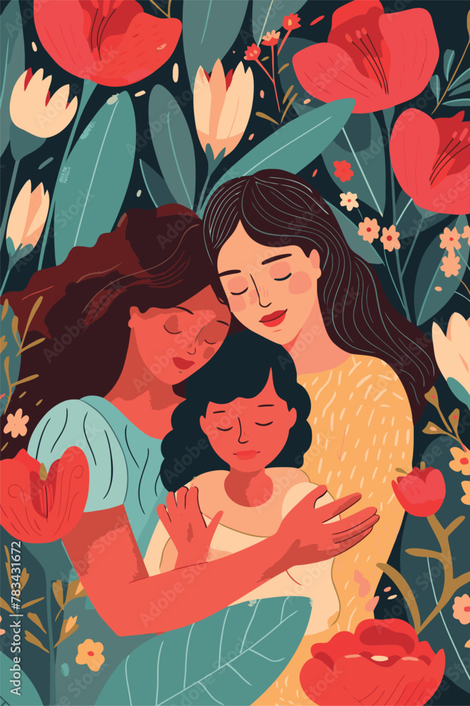 vector illustration with her kid flowers background