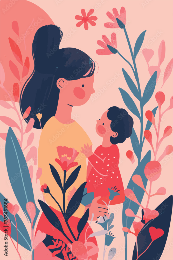 vector illustration with her kid flowers background vector illustration with her kid flowers background