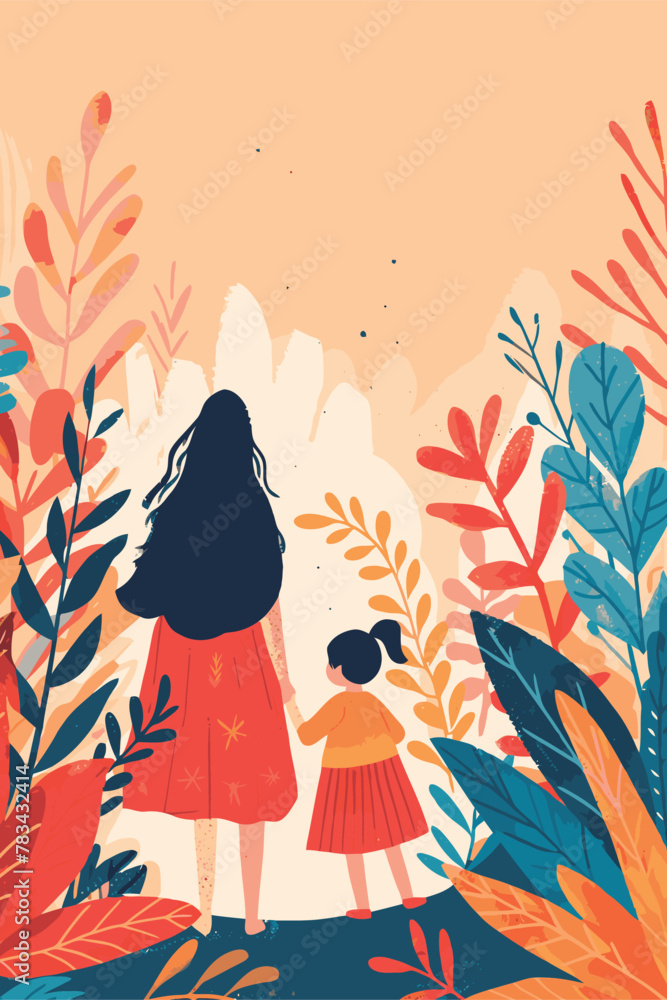 vector illustration with her kid flowers background vector illustration with her kid flowers background