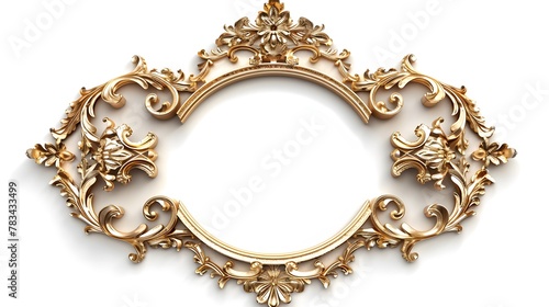 Rectangle subtle gold frame for web presentation, horizontal border in oriental style, png with white background.