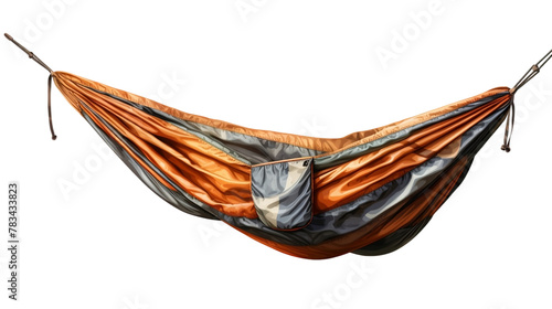 Realistic outdoor camping hammock with carrying bag for relaxation. Isolated On Transparent Background OR PNG Background OR White Background.