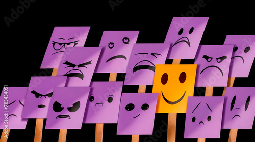 Attitude. Faces with different emotions, drawn by children on post-it papers. You have the option. photo
