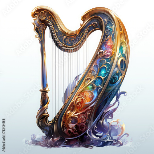 Watercolor Harp, clipart Illustration, Generative Ai