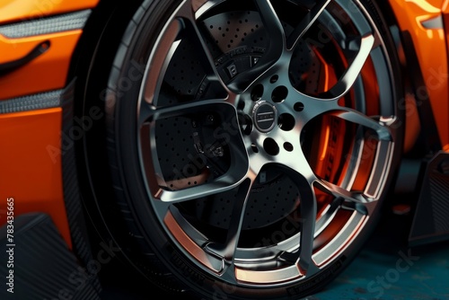 Car wheel on a car close-up. Wheel tuning disk