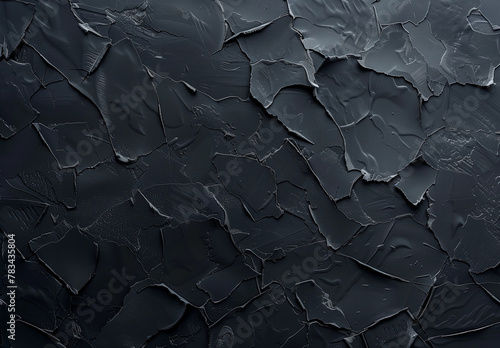 Cracked Black Surface Texture, Rough Edges, Abstract Charcoal Background with Copy Space