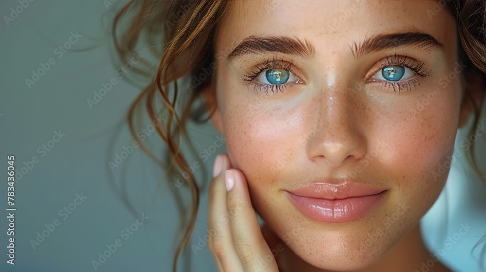 Portrait of a Young Woman with Striking Blue Eyes Portrait of a Young Woman with Striking Blue Eyes