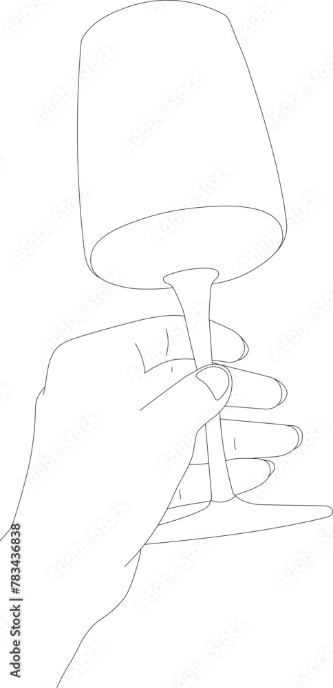 Continuous one line drawing of a women left hand holding a wine glass. Vector illustration. Continuous one line drawing of a women left hand holding a wine glass. Vector illustration.