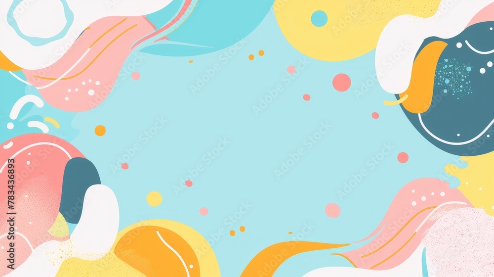 abstract background with colorful shapes and pastel colors, simple flat design with large empty space
