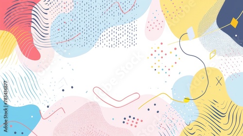 Abstract background with colorful shapes and line art elements in pastel colors. Abstract illustration