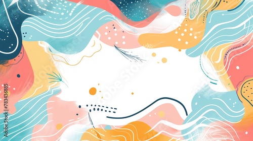 Abstract background with colorful shapes and line art elements in pastel colors