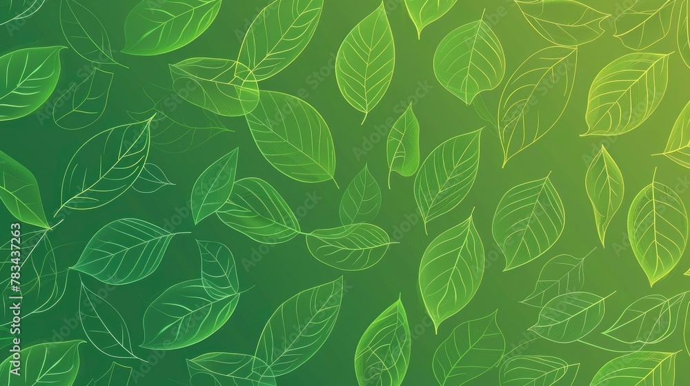 Green gradient background with a simple leaf outline pattern for green energy, power and eco concepts