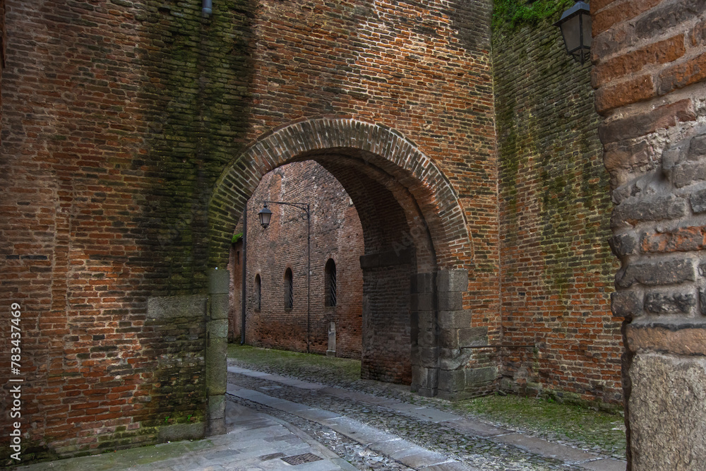 Medieval red brick walls, gate/archway, historic Italian architecture from Roman era/times, town of Montagnana, Northern Italy. Medieval red brick walls, gate/archway, historic Italian architecture from Roman era/times, town of Montagnana, Northern Italy.