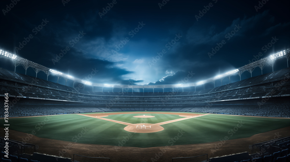 Overcast Evening at a Major League Baseball Stadium with Lights On
