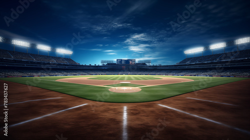 Dramatic Night Baseball Stadium with Spotlights and Dark Skies