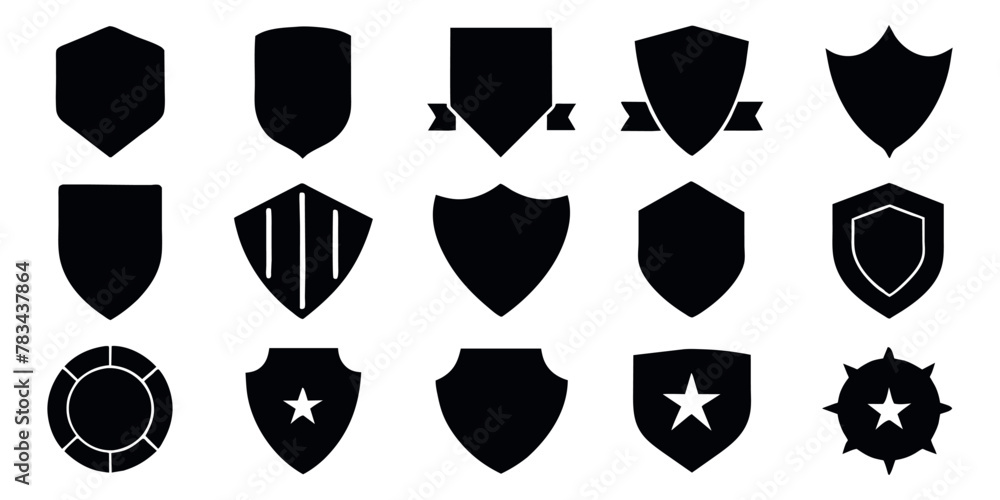  Beautiful set of shields silhouettes. Black badges shape label collection for military, police, soccer and others. 
