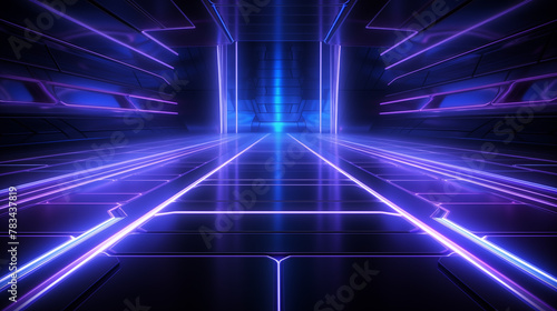 Cyberpunk Style Blue Neon Tunnel with Glowing Lines