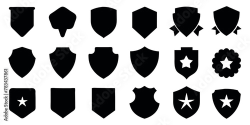  Beautiful set of shields silhouettes. Black badges shape label collection for military, police, soccer and others. 
