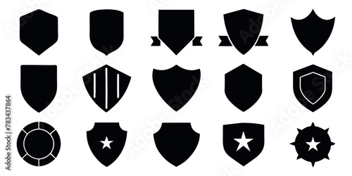  Beautiful set of shields silhouettes. Black badges shape label collection for military, police, soccer and others. 
