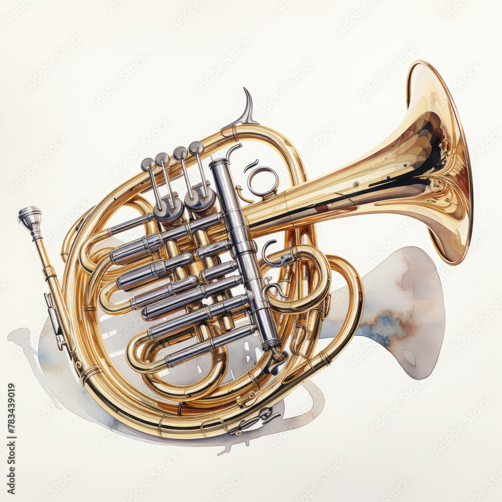 Obraz premium Watercolor Bugle, clipart Illustration, Generative Ai