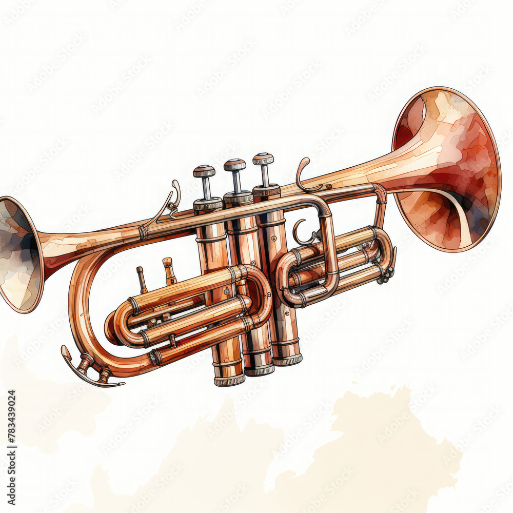 Fototapeta premium Watercolor Bugle, clipart Illustration, Generative Ai