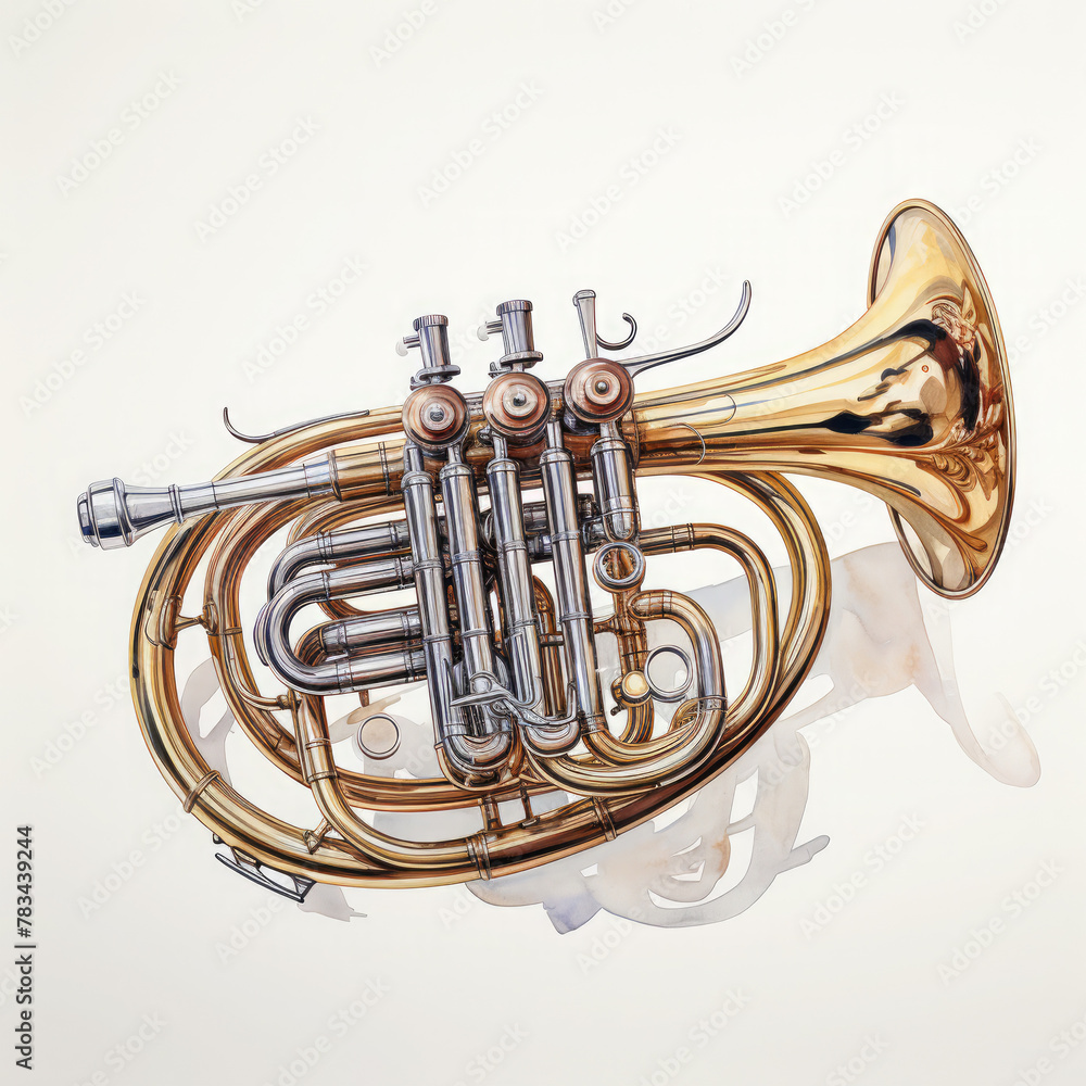 Naklejka premium Watercolor Bugle, clipart Illustration, Generative Ai