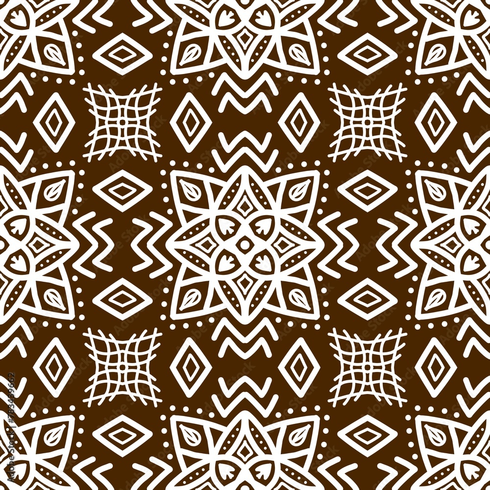 Hand drawn abstract seamless pattern, ethnic background, african style - great for textiles, Fabric, wallpapers,Clothing,neck scarf, handkerchief, pants - Suitable for the textile industry	