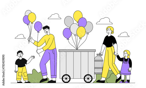 People with balloons vector linear