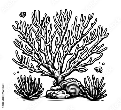 Fototapeta Naklejka Na Ścianę i Meble -  Staghorn coral hand drawn vector illustration