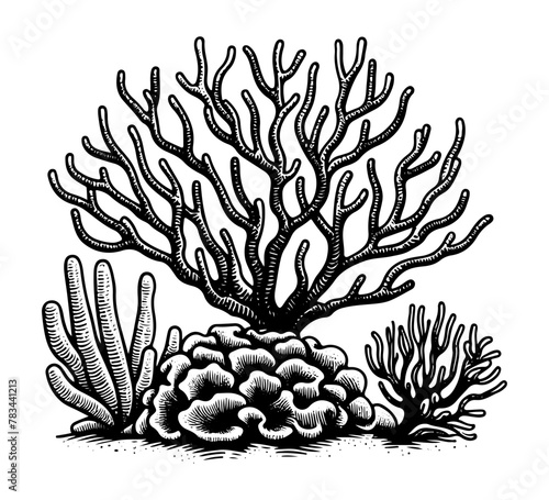Fototapeta Naklejka Na Ścianę i Meble -  Staghorn coral hand drawn vector illustration