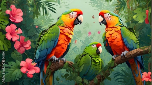 A Vibrant Parrot Displaying its Stunning Plumage of Green, Yellow, and Red, a Colorful Marvel of Nature's Beauty."