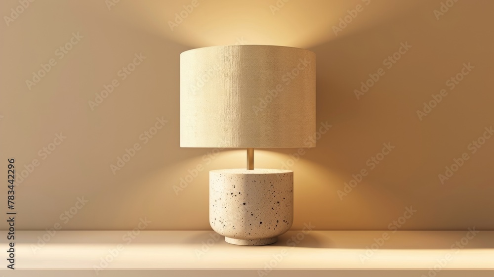 Blank mockup of a contemporary table lamp crafted from recycled materials and a paper lampshade. . - obrazy, fototapety, plakaty 