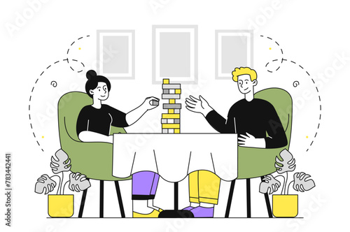 People play Jenga vector linear