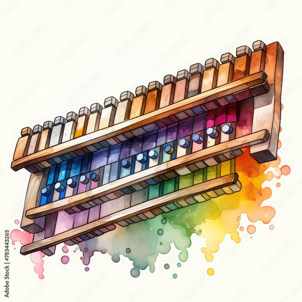 Naklejka premium Watercolor Xylophone, clipart Illustration, Generative Ai