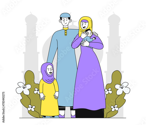 Muslim family vector linear