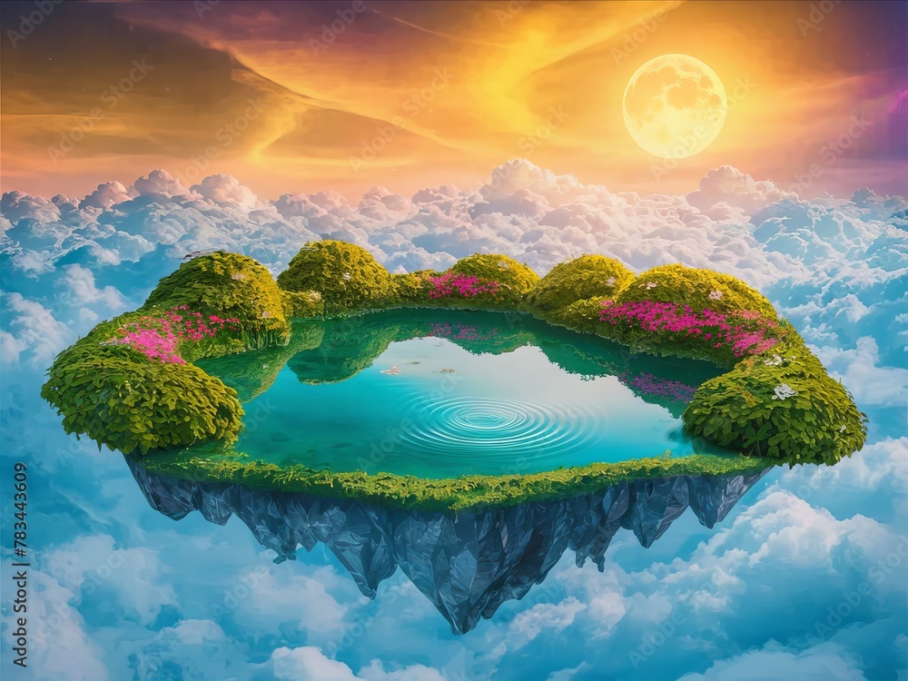 Fantasy Floating Island with Lush Landscape, fermament