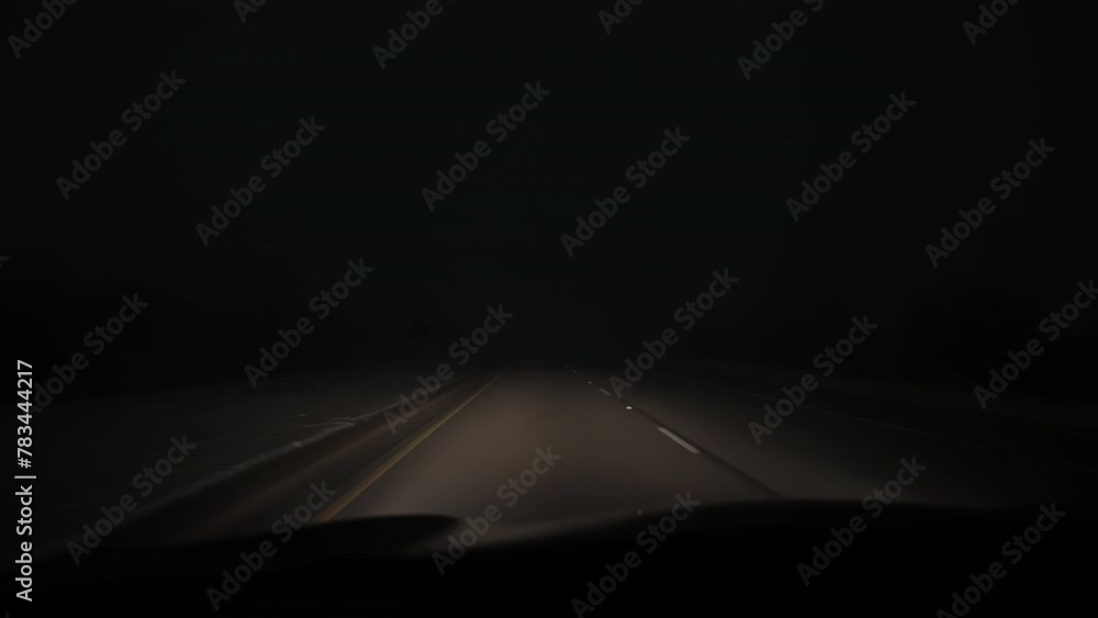 POV view of car ride on dark night road POV view of car ride on dark night road
